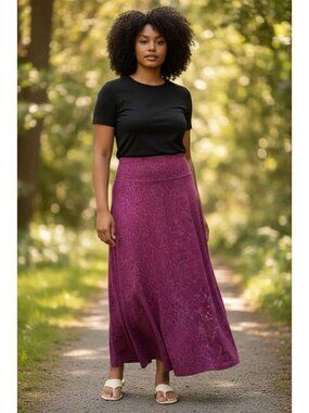 LuLaRoe Maxi Skirt M Pink Abstract Print Stretch Knit Flowy